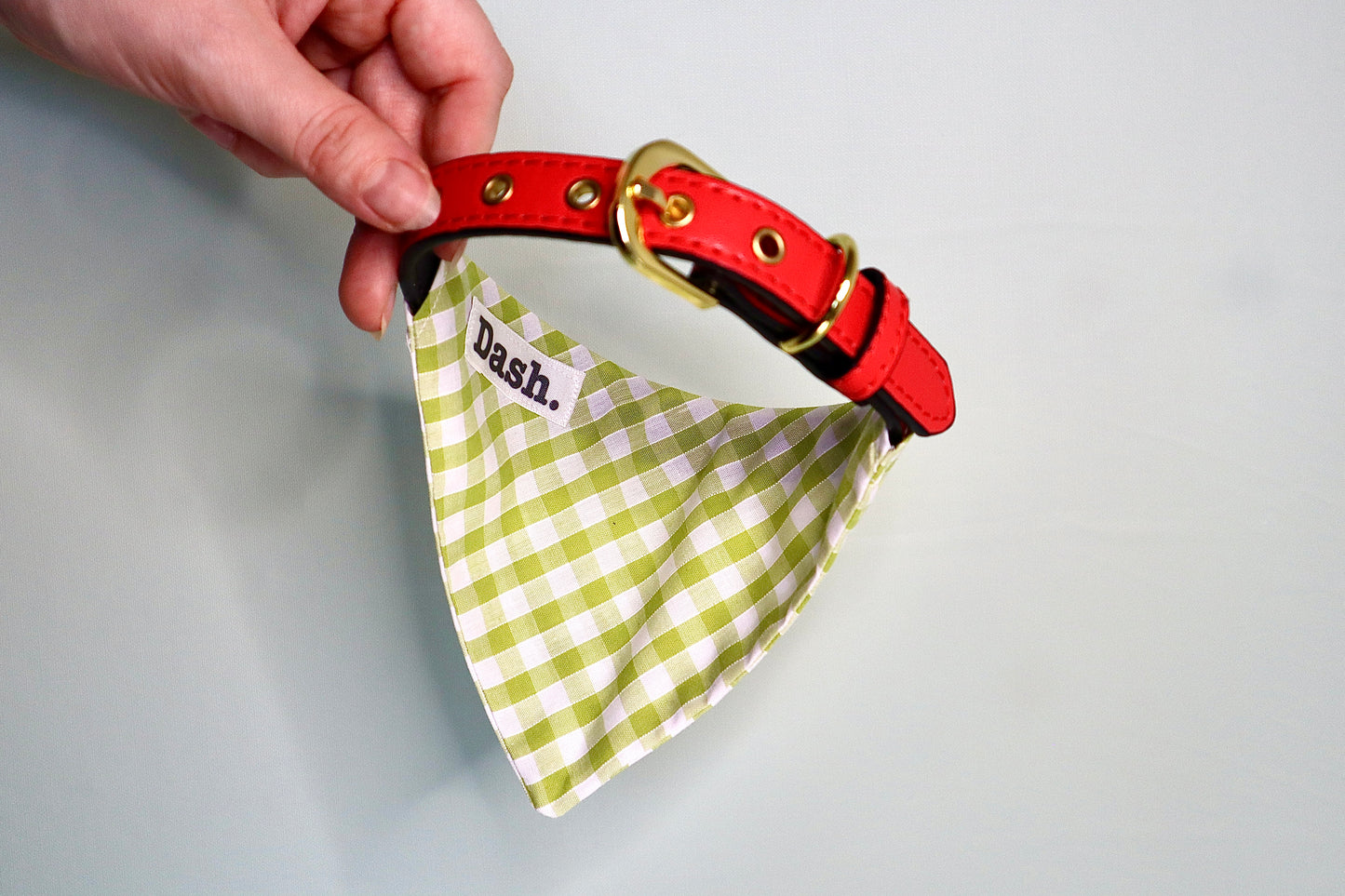 Green Gingham Dog Bandana - Pick your collar colour!