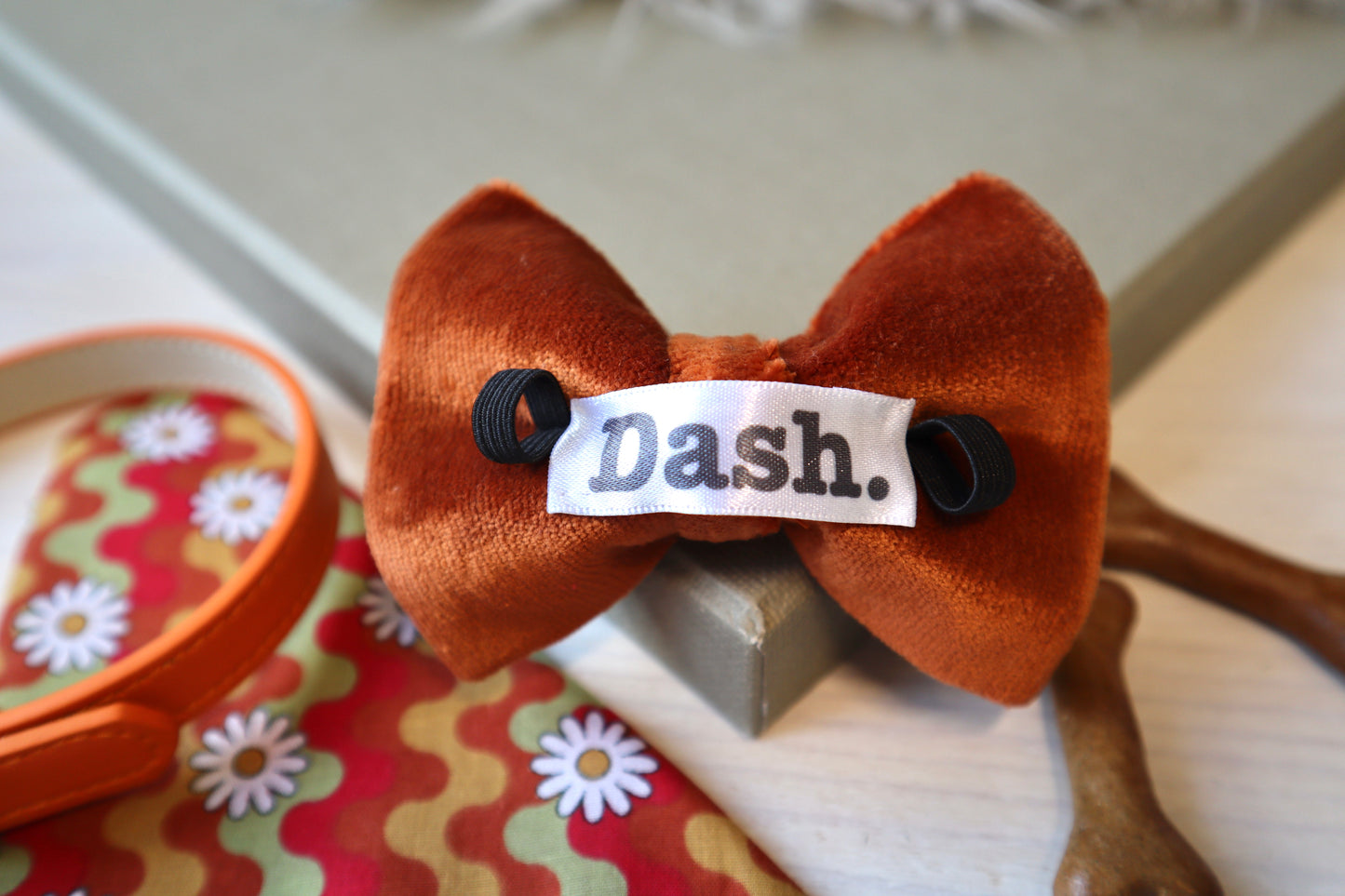 Burnt Orange Velvet Dog Bow Tie