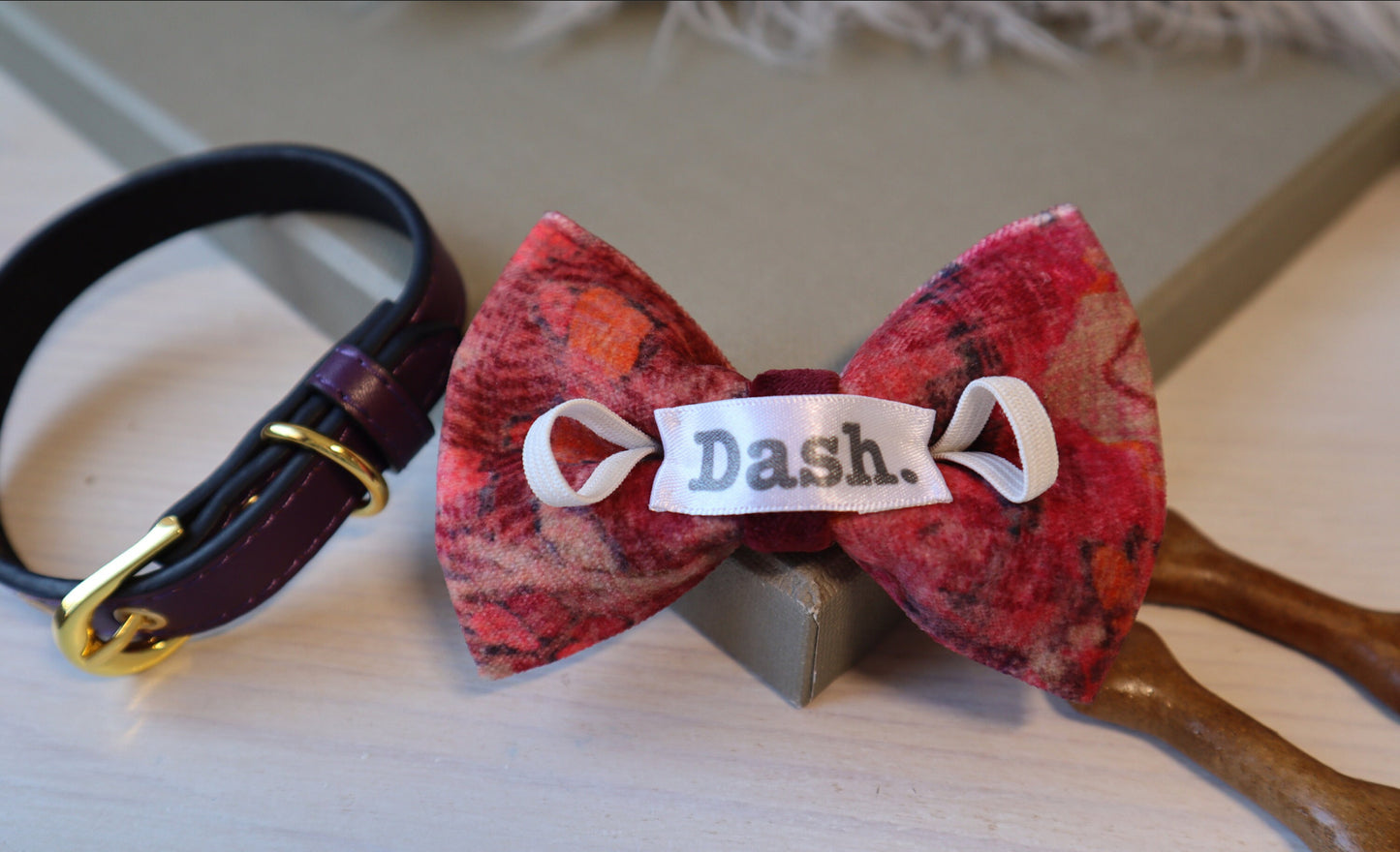 Burgundy Pattern Dog Bow Tie