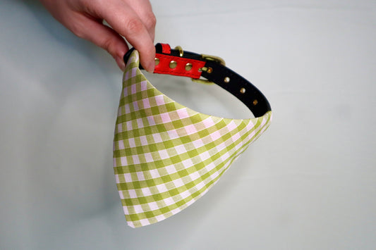 Green Gingham Dog Bandana - Pick your collar colour!