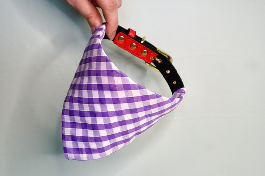 Lilac Gingham Bandana - Pick your collar colour!