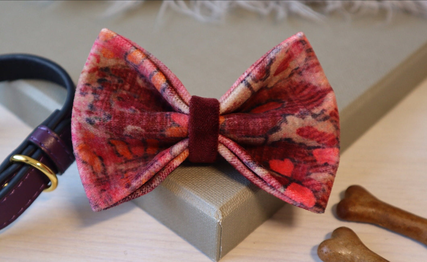 Burgundy Pattern Dog Bow Tie