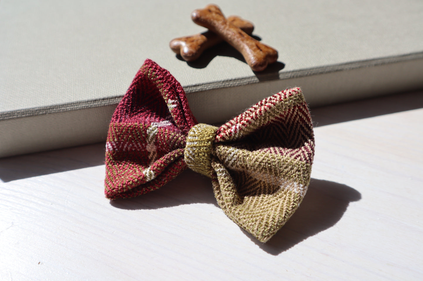 Green and Burgundy Check Wool Dog Bow Tie