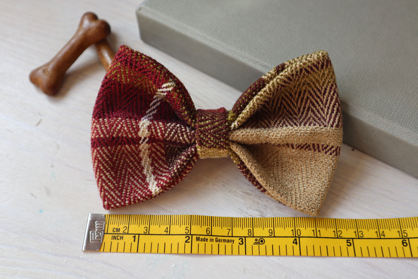 Green and Burgundy Check Wool Dog Bow Tie