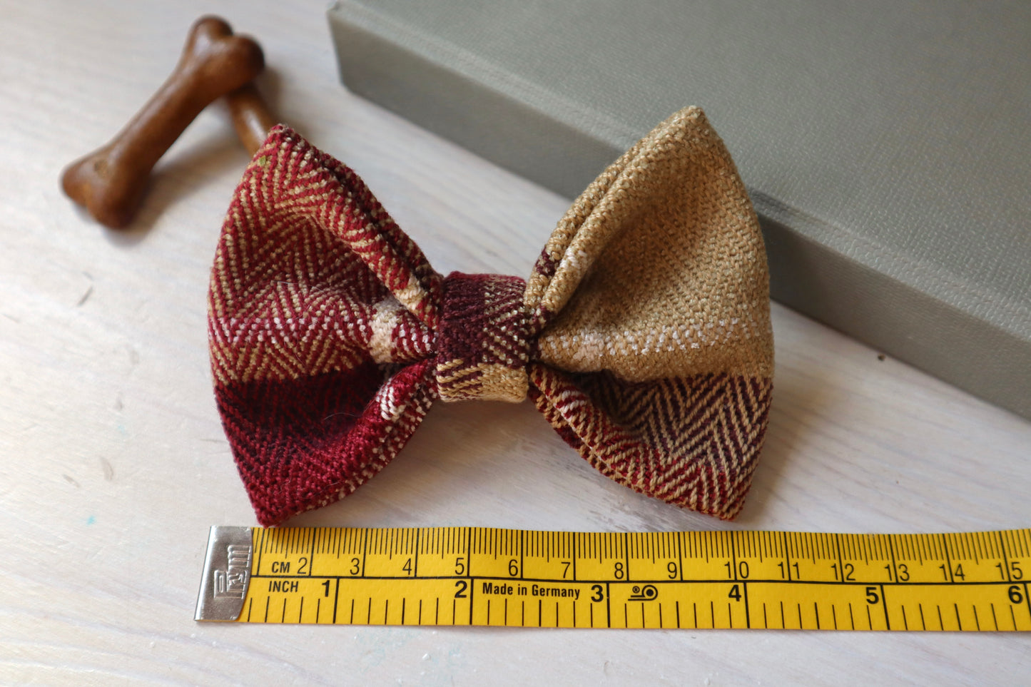 Green and Burgundy Check Wool Dog Bow Tie