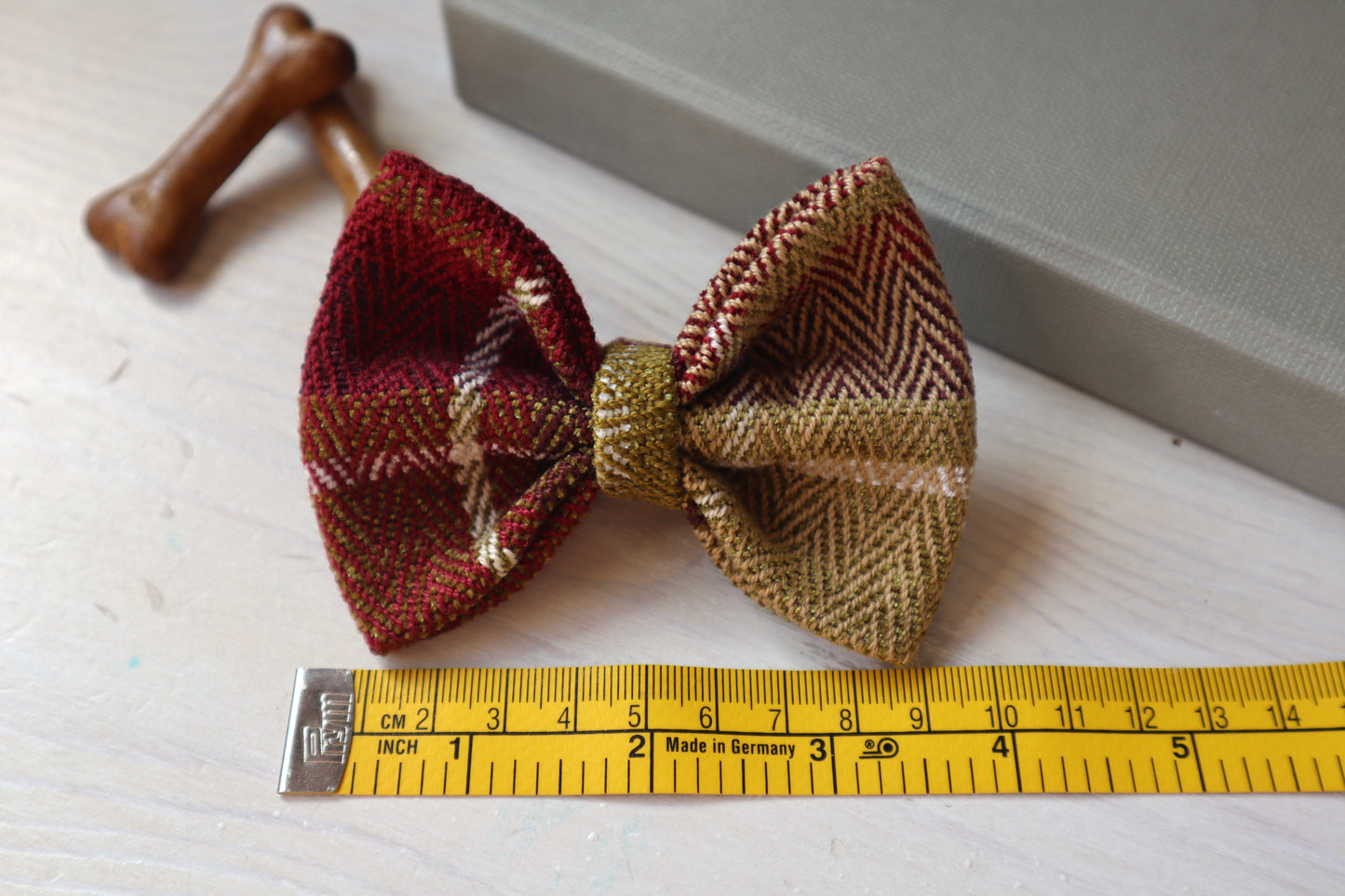 Green and Burgundy Check Wool Dog Bow Tie