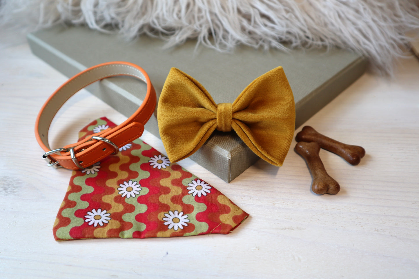 Yellow Velvet Dog Bow Tie