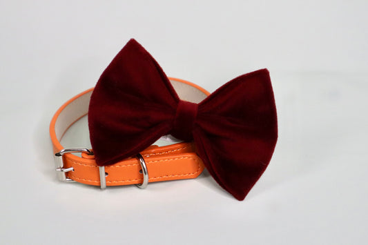 Burgundy Velvet Dog Bow Tie