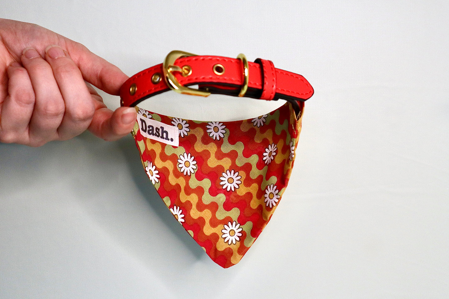 Daisy Pattern Red, Yellow, Green Dog Bandana - Pick your collar colour!